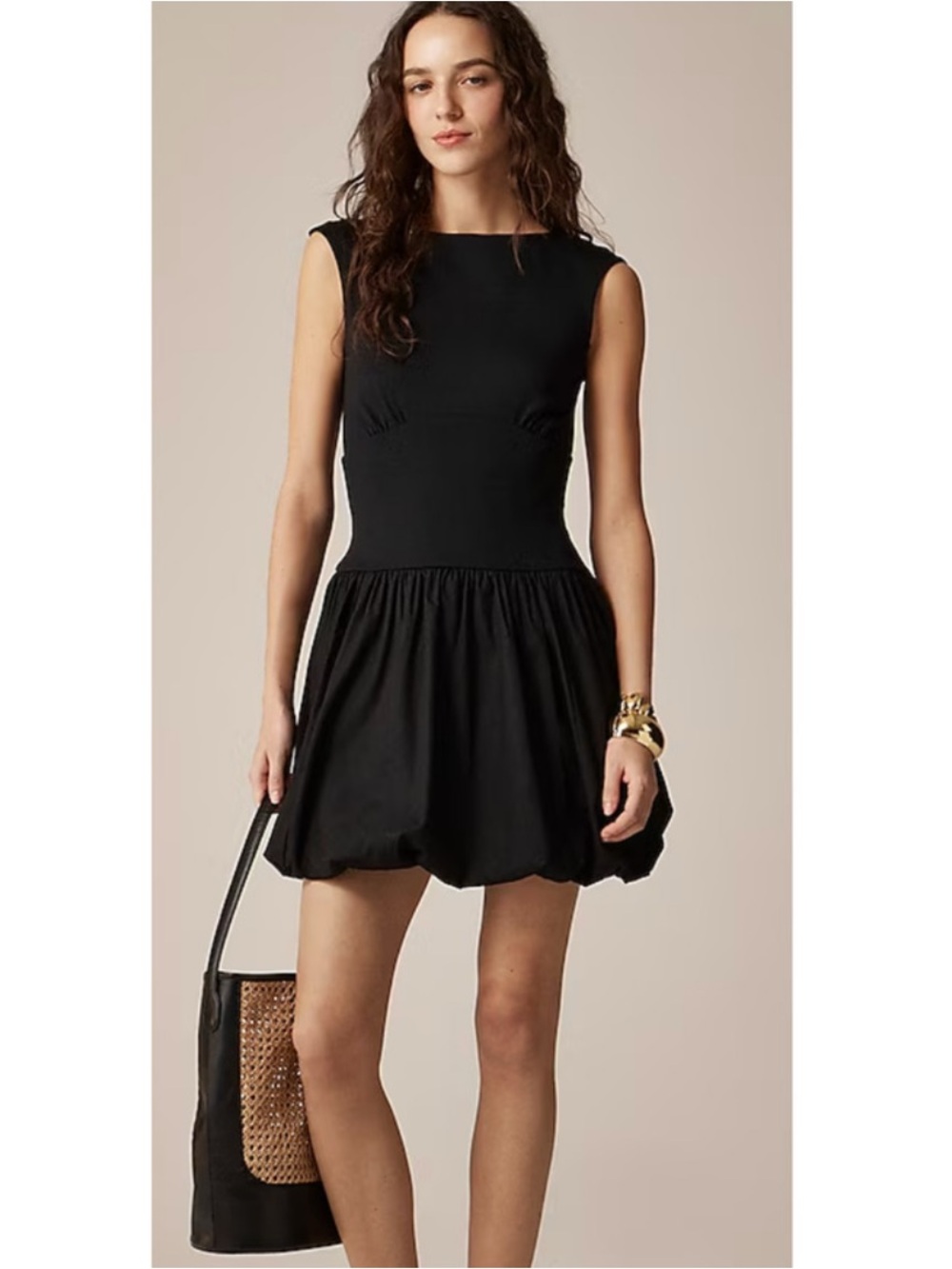 J. Crew Bubble Hem Mixed Media Mini Dress Black M